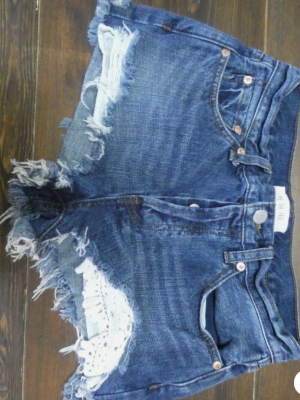 We The Free People 26 Avery Denim Cut Off Shorts Daisy Chain Lace Distressed